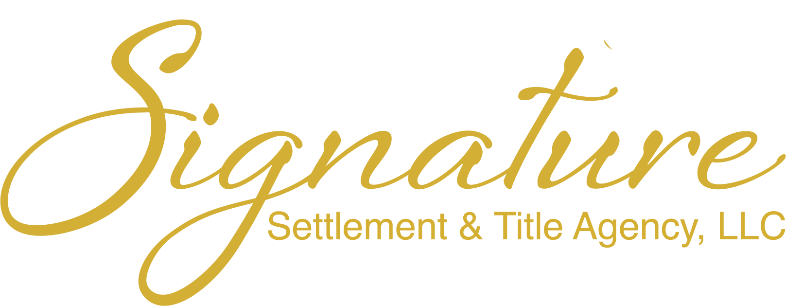 A black and gold logo for signature settlement & title company.